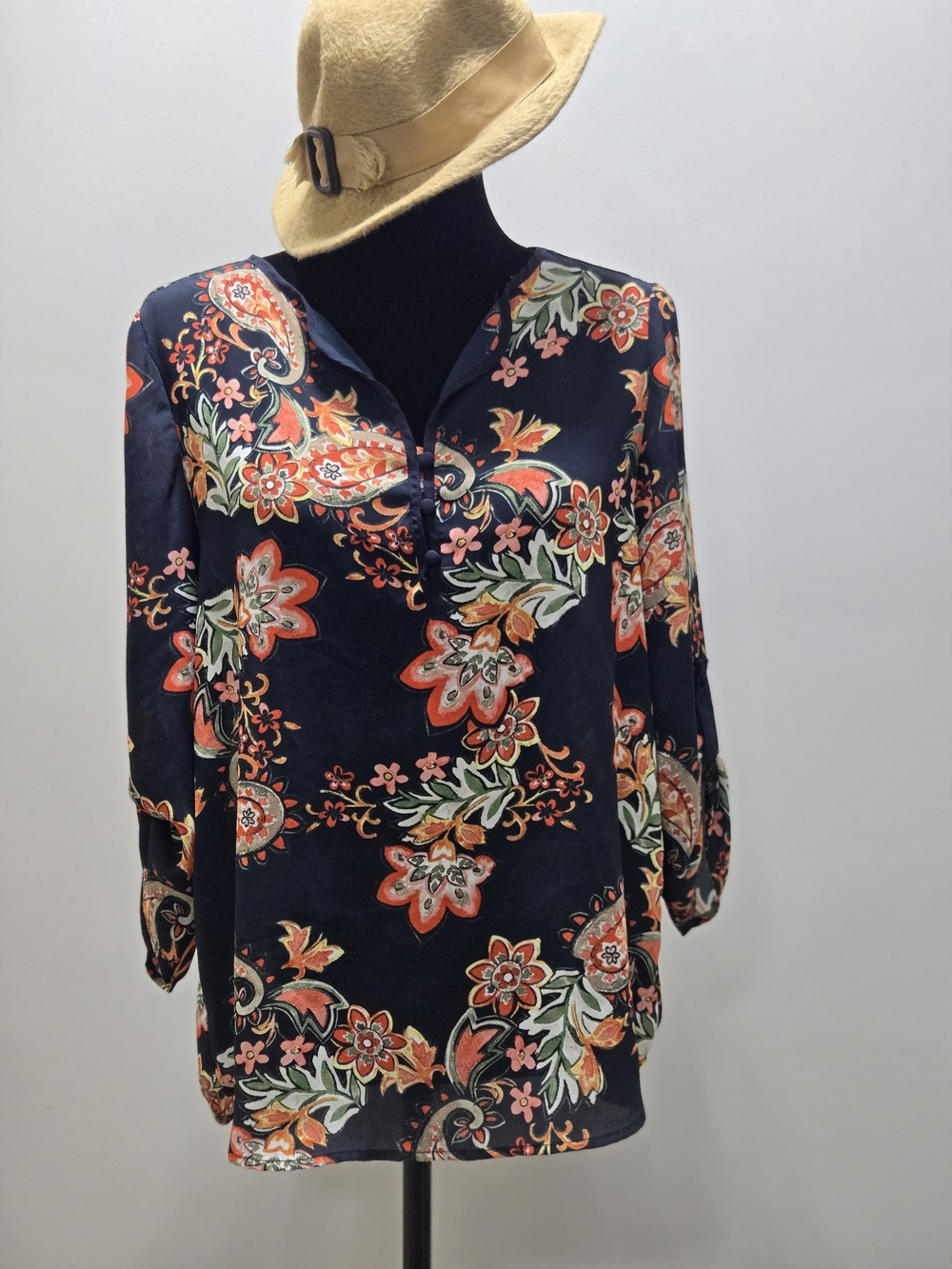 Spense Navy Floral Paisley V-Neck Tunic